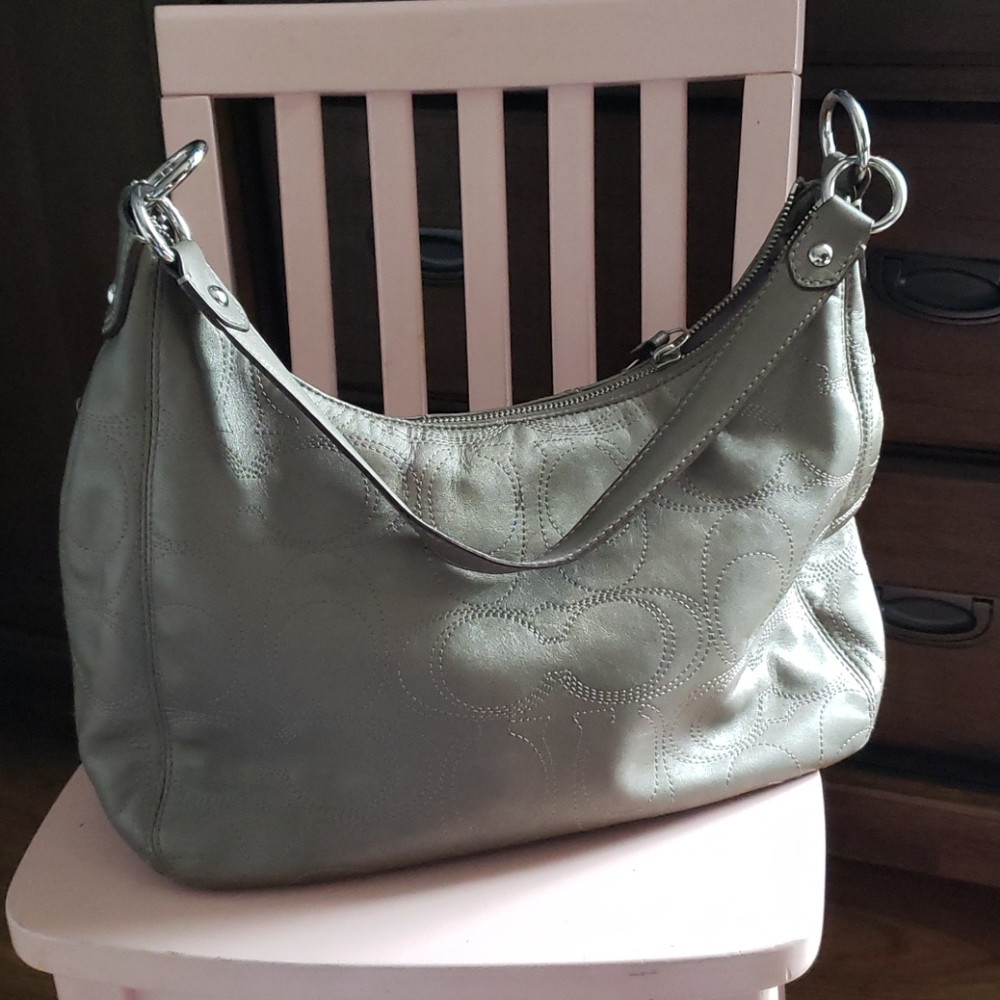 Coach all leather gray purse
